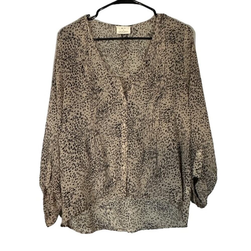 Pins & Needles Cream & Black Dalmatian Long Sleeve Button Down Blouse Women Sz S